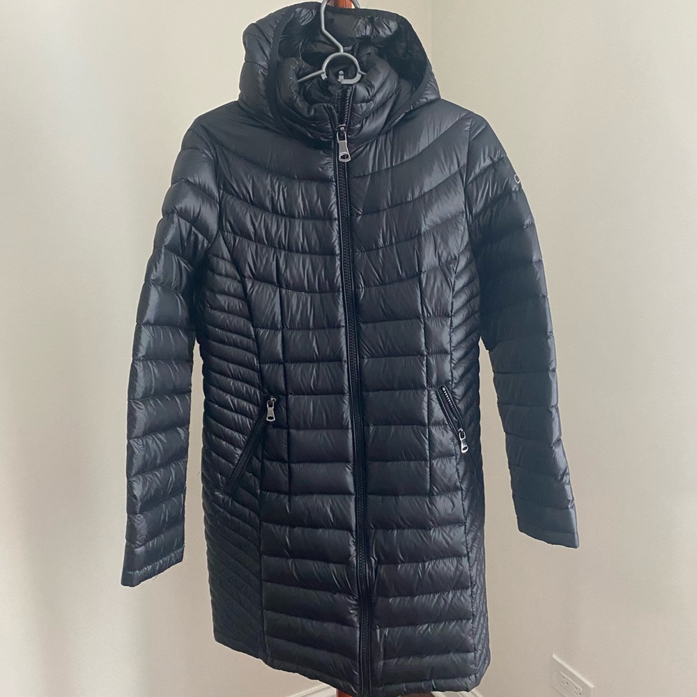 Calvin Klein Black Quilted Hooded Long Packable Puffer Coat